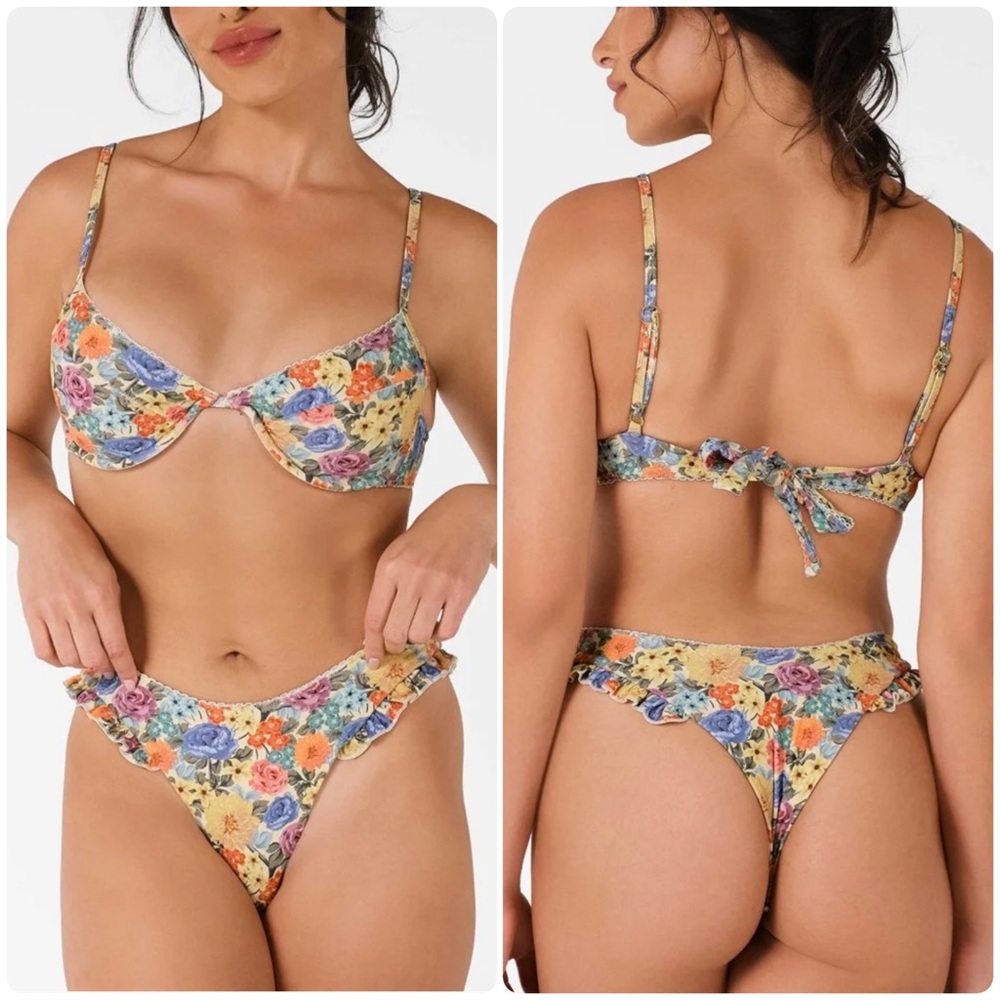 Floral Underwire Cheeky Thong Bikini Set